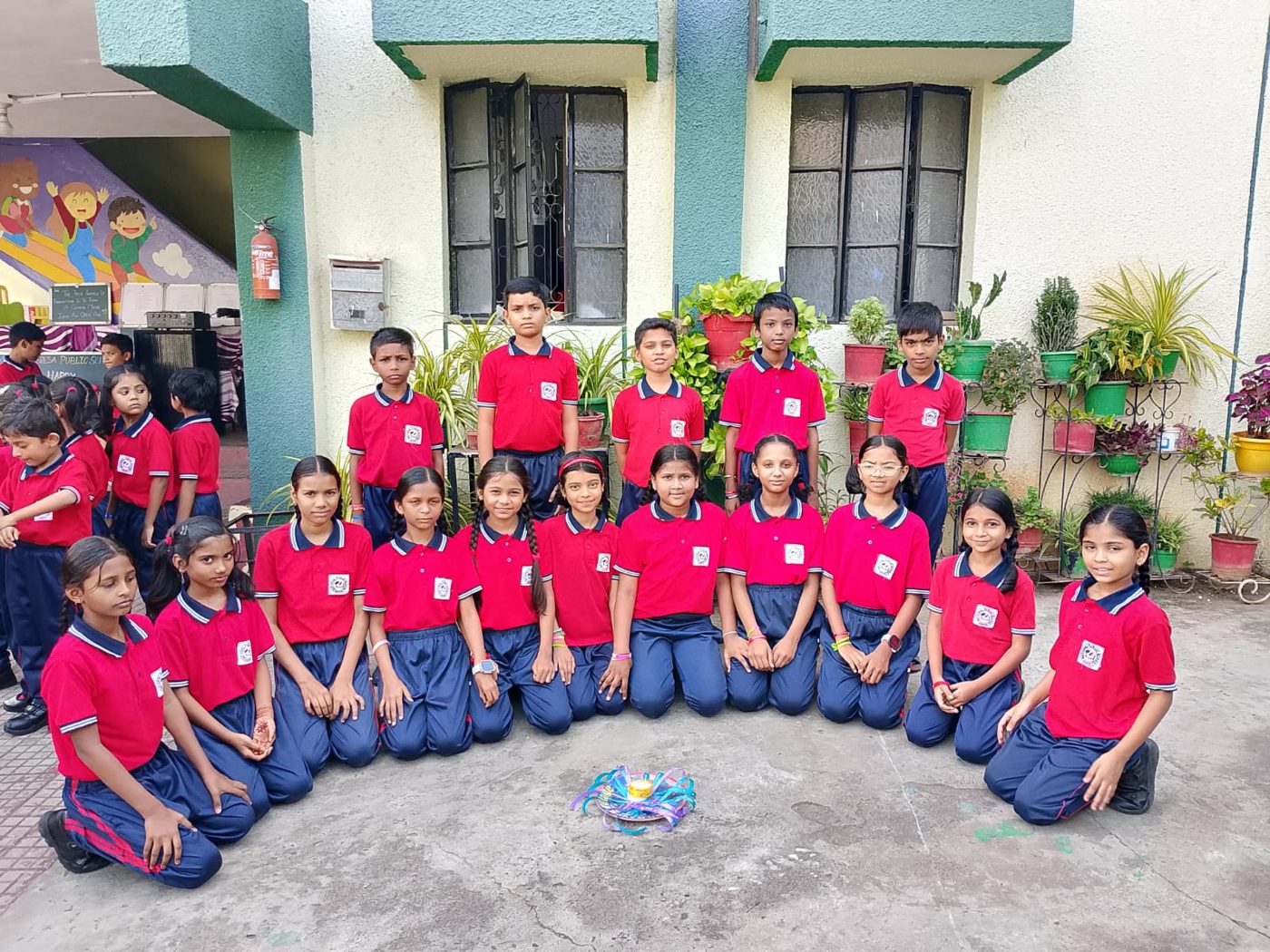 Primary school students gathered for morning assembly